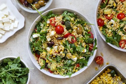 Greek Orzo Salad with Roasted Corn and Zucchini | www.floatingkitchen.net